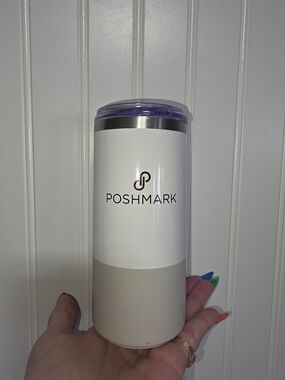 POSHMARK White and Light Gray Travel Tumbler with  Lid
